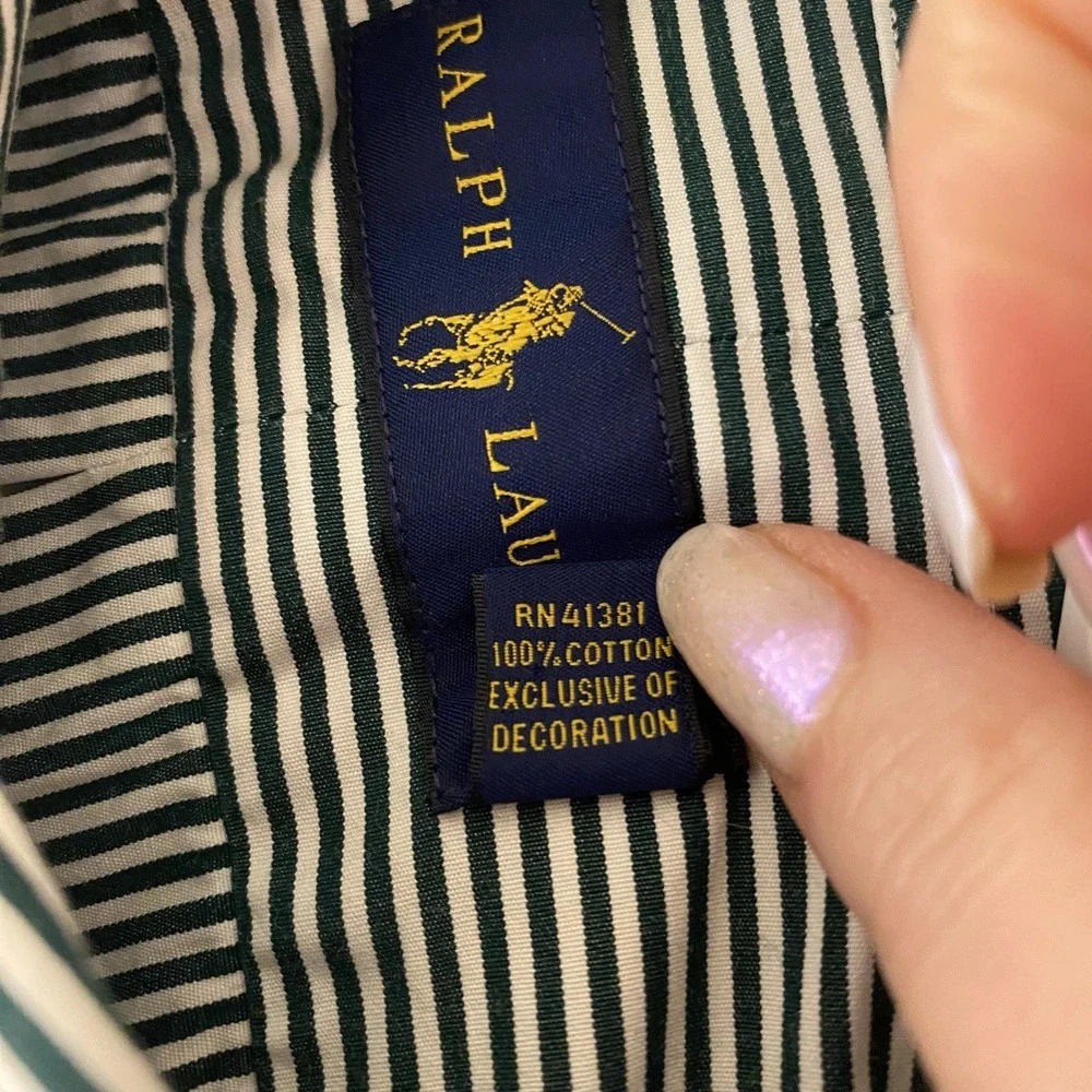 Polo Ralph Lauren Button Down Men's Large Green White Stripe Purple‎ Pony
